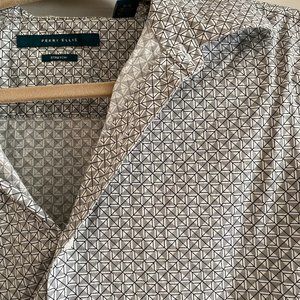 Perry Ellis Short Sleeve Button-down Shirt In Geometric Silver/Gray - Size Large